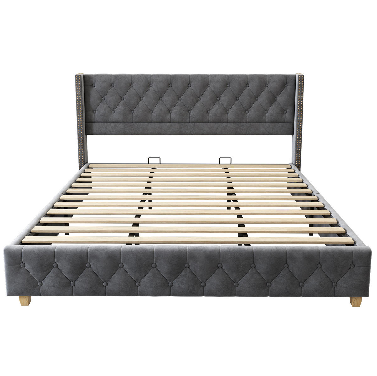 TAPECIRANI krevet 180/200 cm sivi od baršuna s uzglavljem i letvičastom podlogom - siva, tekstil (180/200cm) - OKWISH