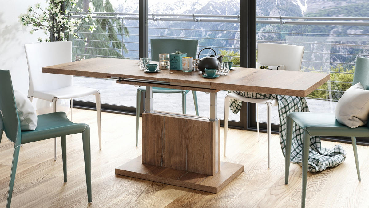 COUCHTISCH rechteckig Eiche Halifax höhenverstellbar ausziehbar - Eichefarben, Holzwerkstoff (70/120/56cm) - designimpex