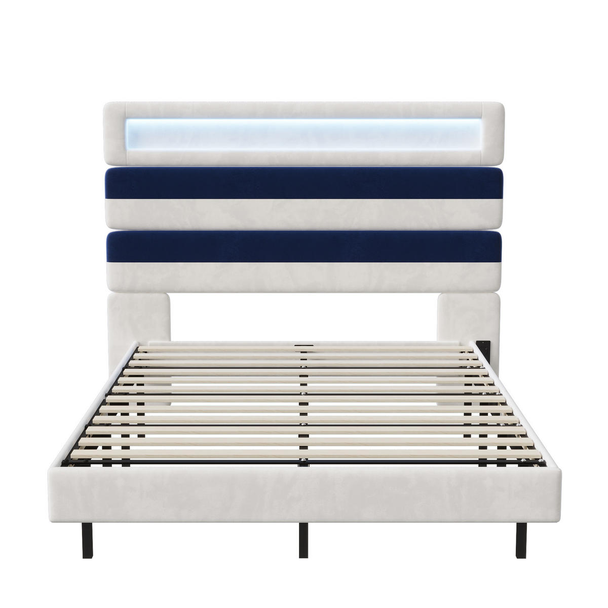 POLSTERBETT 140x190 cm LED 2 USB Lattenrost weiß - Weiß, Holz (140/190cm) - LEBENLANG