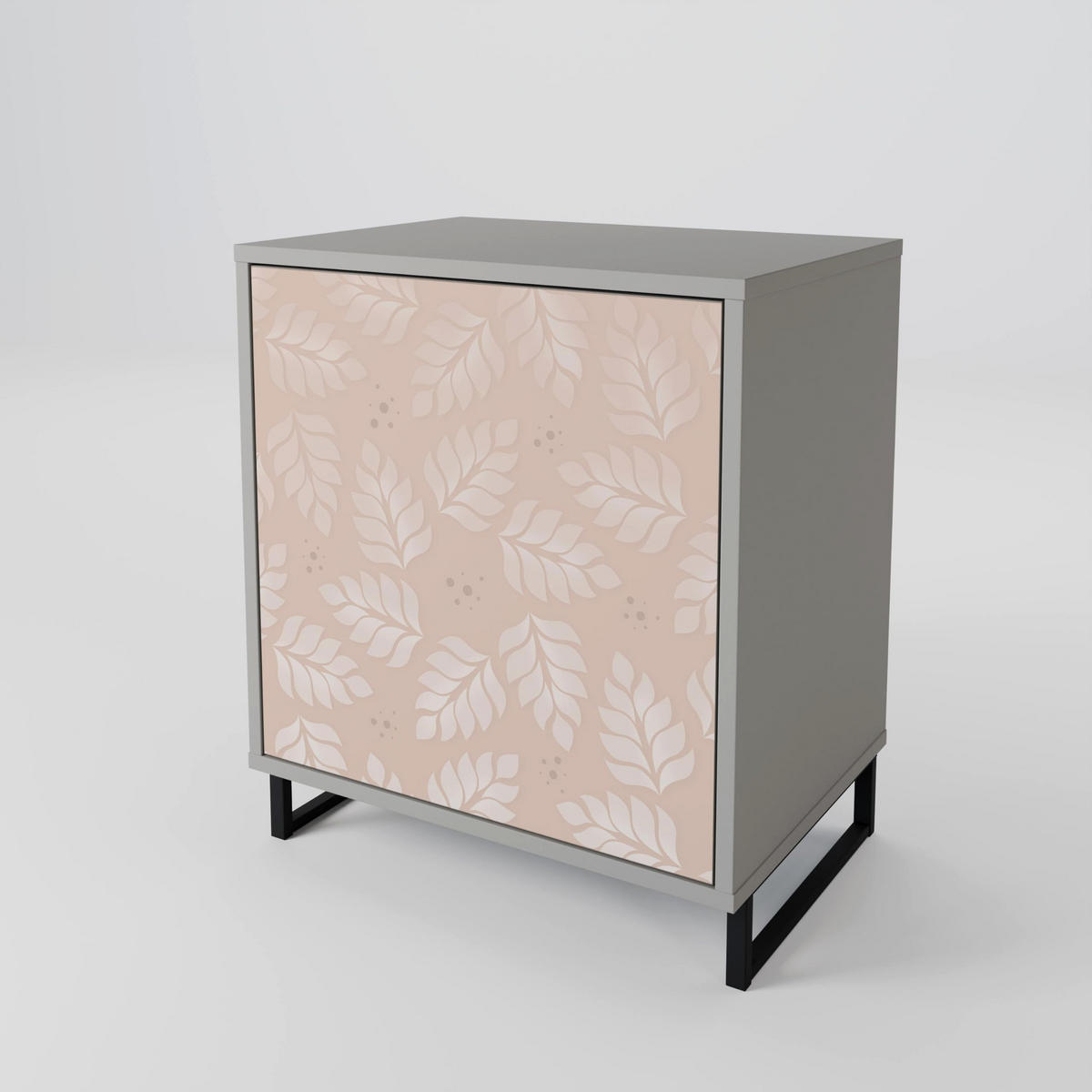 SIDEBOARD LEAVES ON BEIGE, Grau, 57,5x42x57,5 cm, Ohne Füße - Multicolor/Grau, Holzwerkstoff (57.5/57.5/42cm) - SpaceRebels