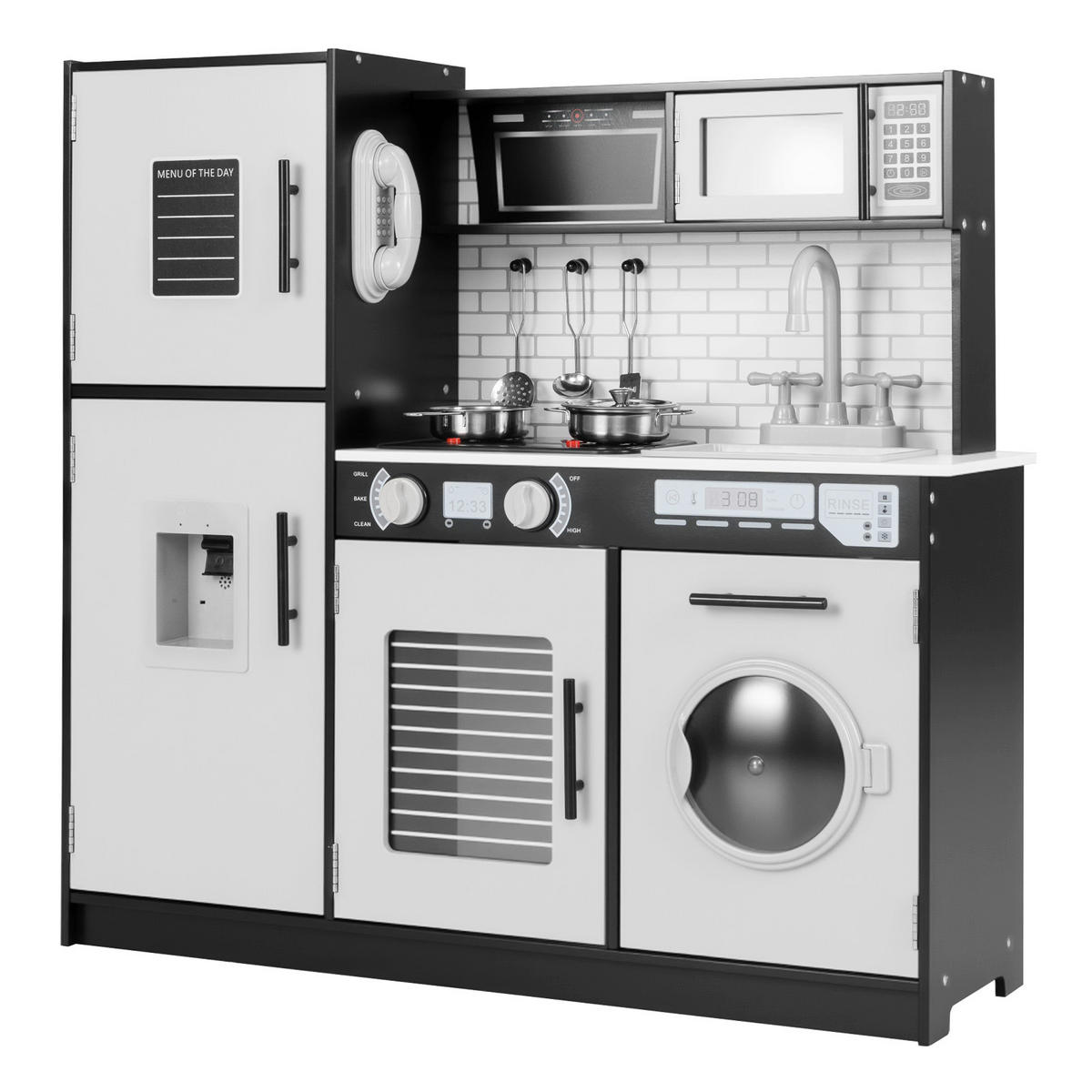 KINDERKÜCHE Schwarz - Schwarz, Holzwerkstoff (25/80.5/82cm) - COSTWAY