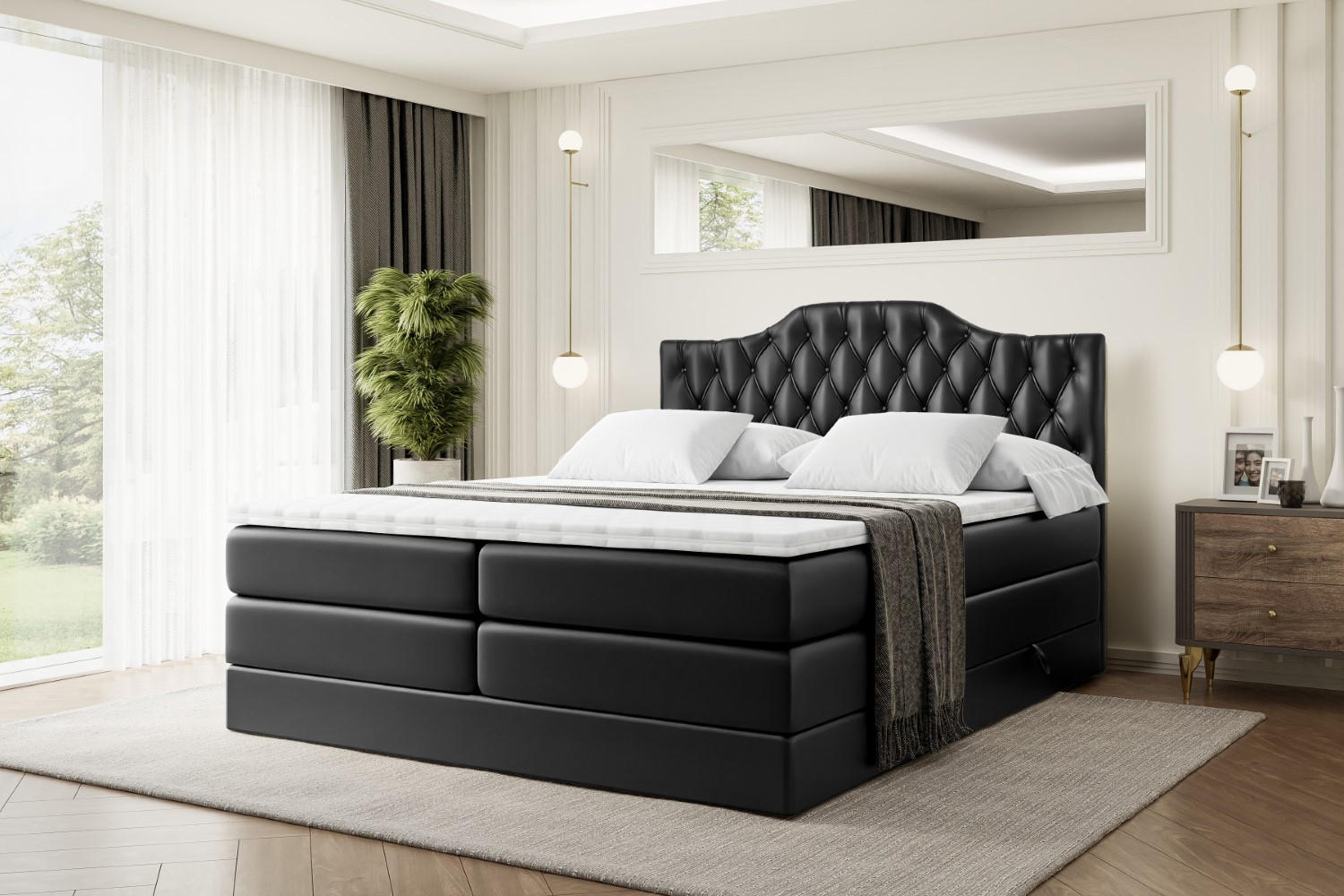 BOXSPRINGBETT VILA-1 KING - 200x200 - H3/H4 - Schwarz Hochglanz - Schwarz Hochglanz, Holzwerkstoff (200/200cm) - ALTDECOR