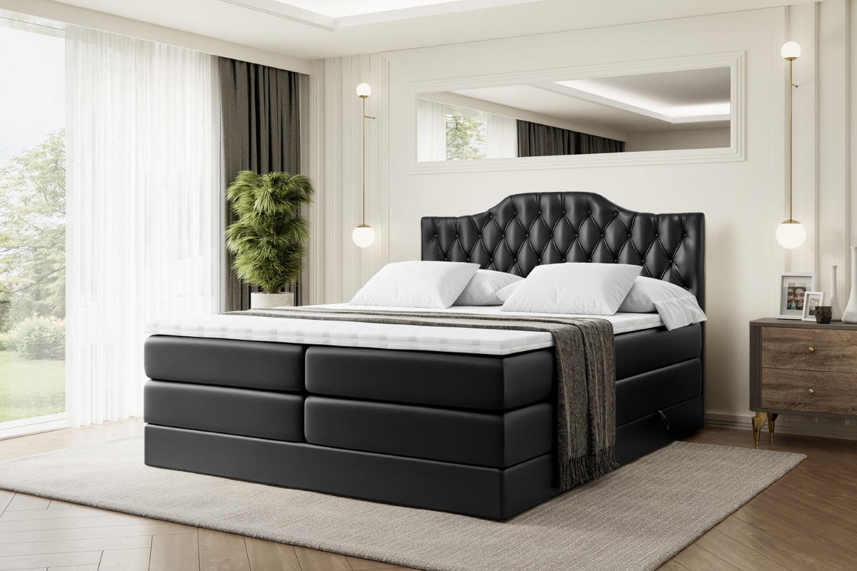 BOXSPRINGBETT VILA-1 KING - 160x200 - H3/H4 - Schwarz Hochglanz - Schwarz Hochglanz, Holzwerkstoff (160/200cm) - ALTDECOR