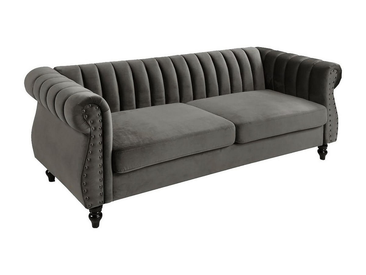 CHESTERFIELD-SOFA - 3-Sitzer - Samt - Grau - TRUMBO - Grau, Textil (195/77/78cm) - Vente-Unique