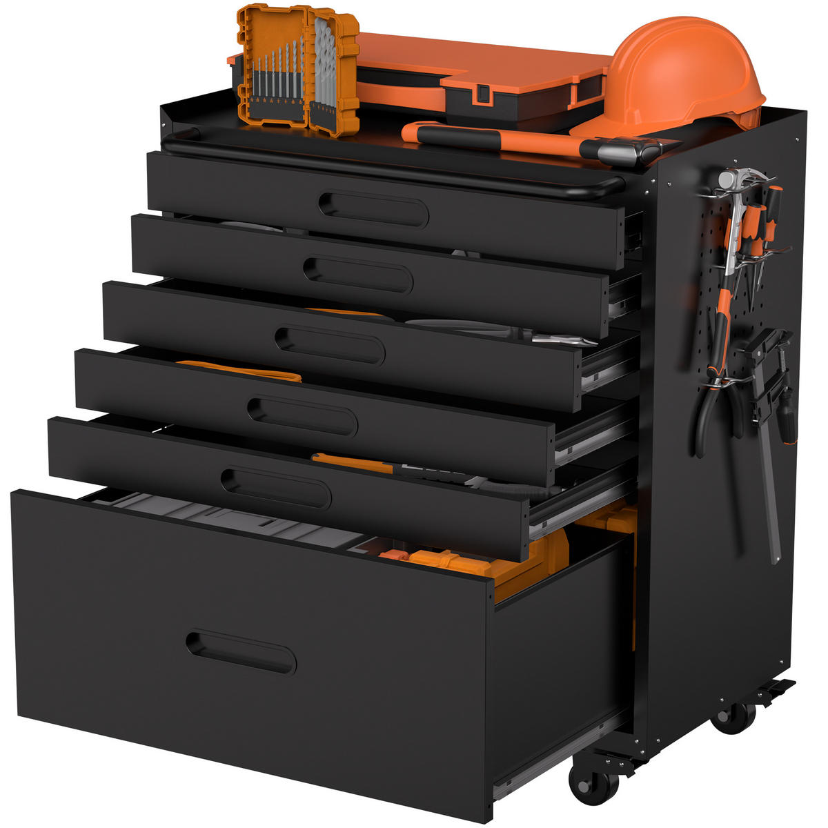 KOMBIKOMMODE – 6 Schubladen, 87,3 cm (H) × 75 cm (B) × 42 cm (T) - Schwarz, Metall (42/87.3/75cm) - DCA