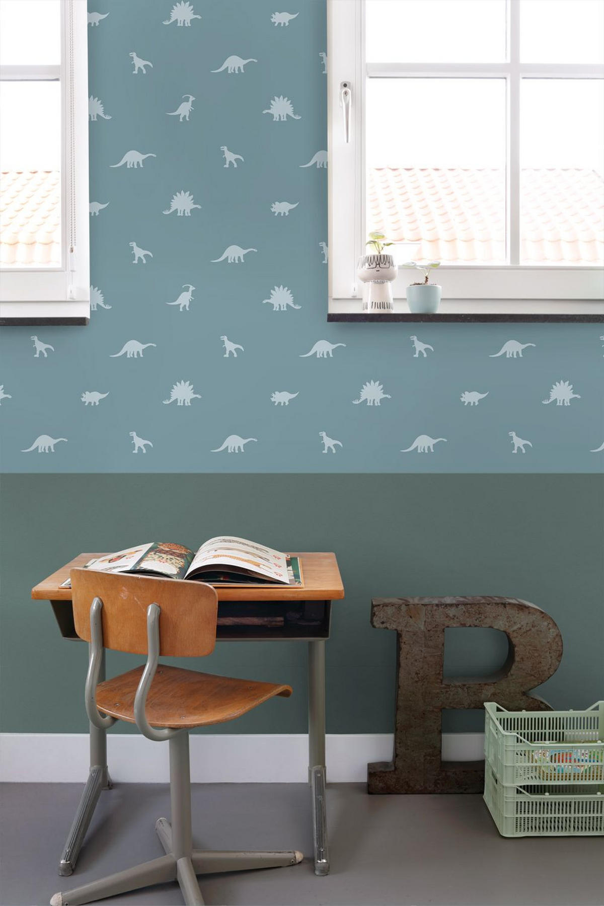 TAPETE Dinosaurier 50 x 900 cm - Blau, Papier (50/0.1cm) - ESTAhome