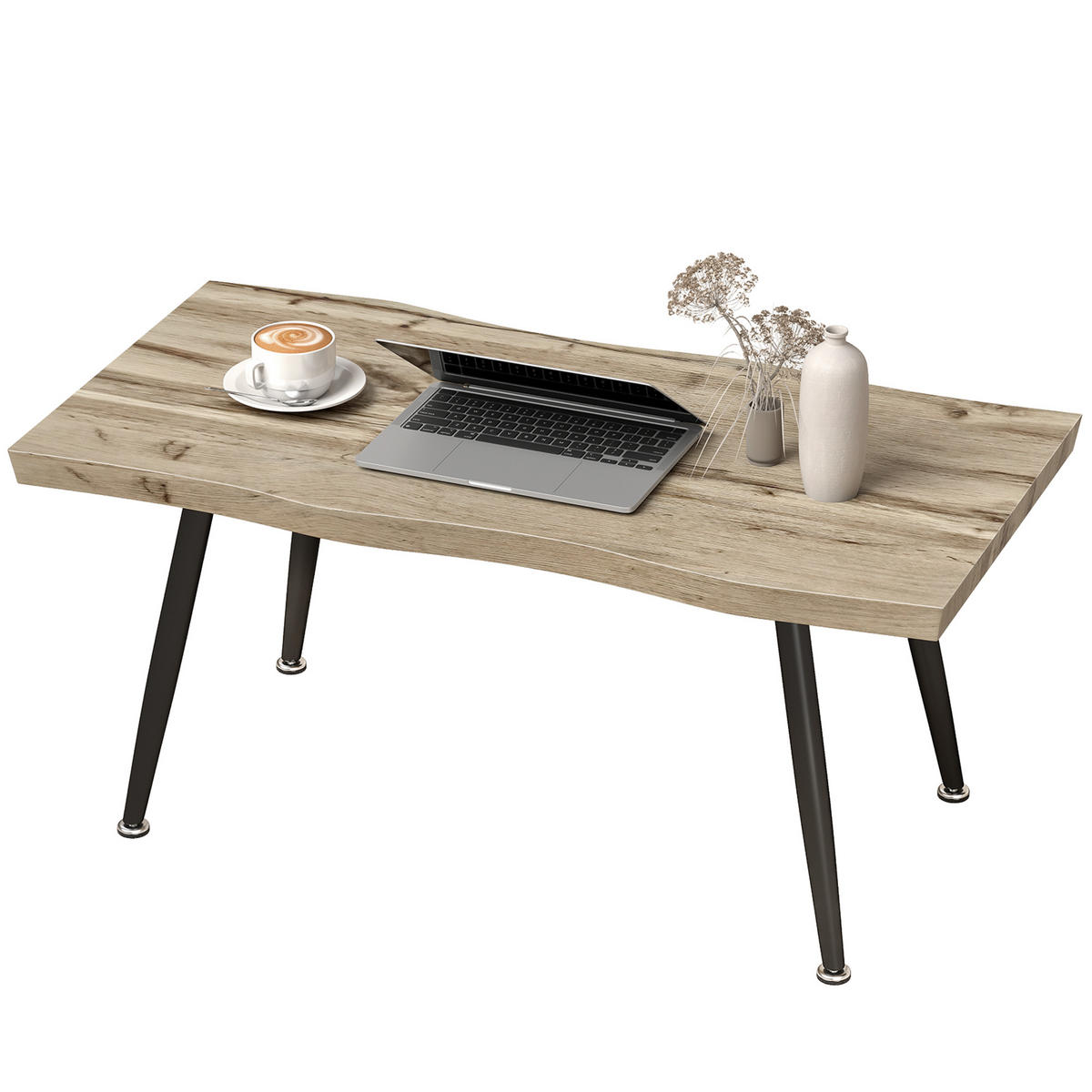 COUCHTISCH Beistelltisch mit Stahlbeine, 4 cm dicker Tischplatte Wohnzimmertisch 100 x 50 x 45 cm Eiche+Schwarz - Eichefarben, Holzwerkstoff (50/100/45cm)