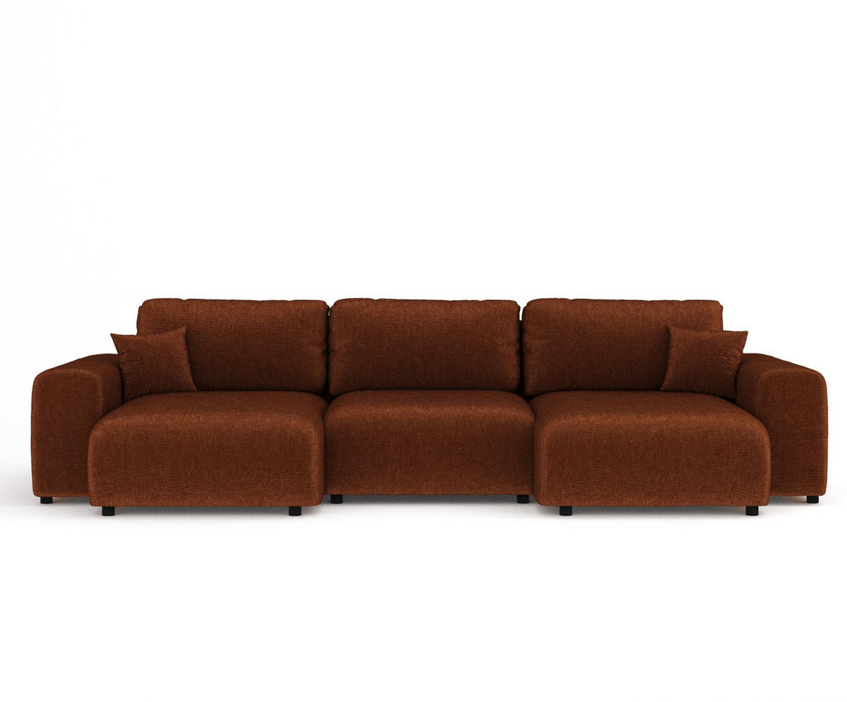 PANORAMASOFA Zanzibar Dunkelorange Chenille - Dunkelorange/Schwarz, Holz/Holzwerkstoff (325/79/144cm) - Maison de Reve