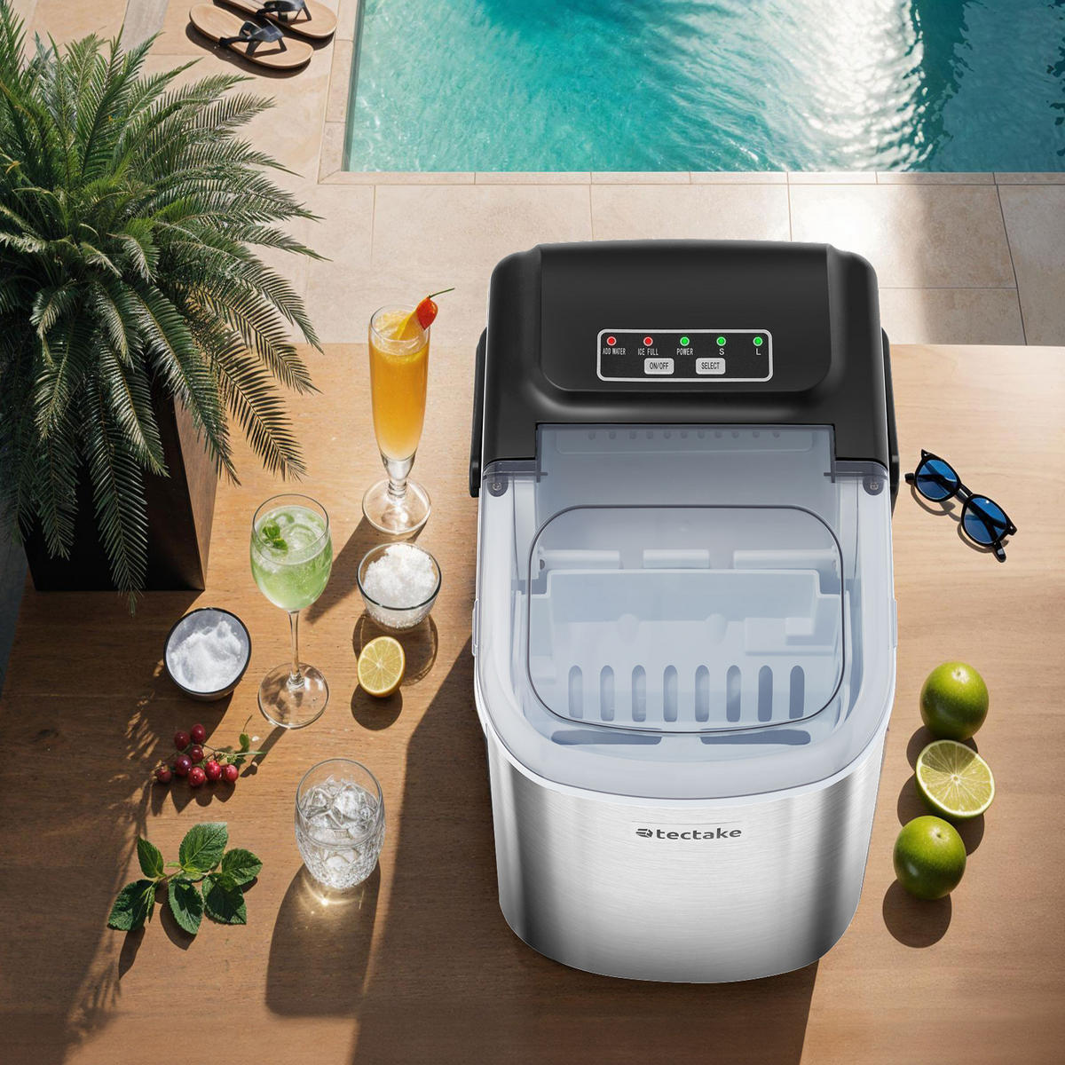 EISWÜRFELMASCHINE Arctic, inklusive Eiskorb und Eisschaufel, silber - Silberfarben, Metall (24/29/30cm) - tectake