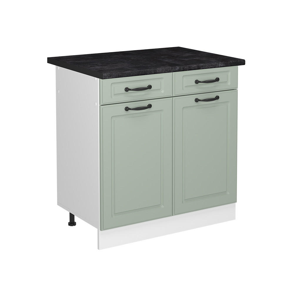 KÜCHENUNTERSCHRANK R-Line, Mint Landhaus/Weiß, 80 cm ohne Arbeitsplatte - Weiß/Mintgrün, Holzwerkstoff (80/81.6/46cm) - Vicco