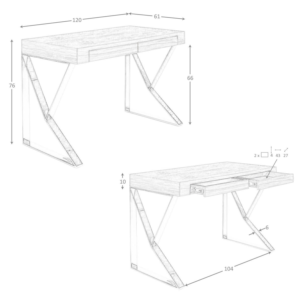 SCHREIBTISCH Schreibtisch aus Nussbaum und verchromtem Stahl 120/61/76 cm - Edelstahlfarben/Walnussfarben, Holz/Metall (61/120/76cm) - ANGEL CERDA