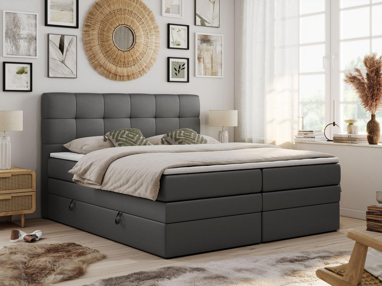 BOXSPRINGBETT LUKA KING 180/200 Dunkelgrau Kunstleder - H4 - Dunkelgrau, Holz/Textil (180/200cm) - MKS