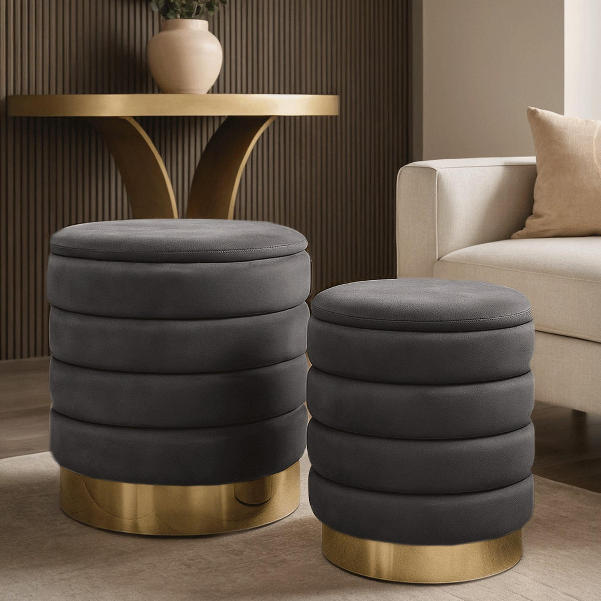 Pouf-Set MIRELLE gepolstert grau - Grau, Textil (40/45/40cm) - Lookway