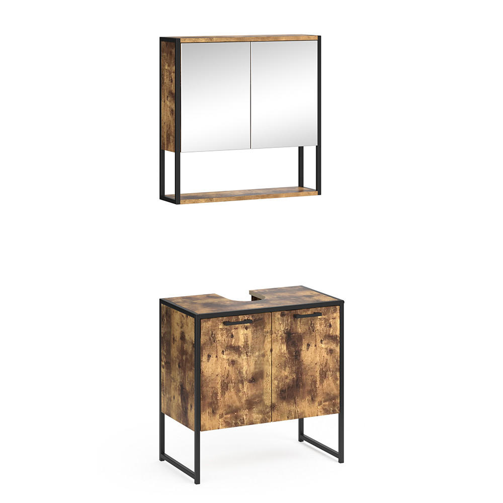 BADMÖBEL-SET Fyrk Antikholz 2 Teile, mit Spiegelschrank - Eichefarben/Schwarz, Holzwerkstoff (60/60/33cm) - Vicco