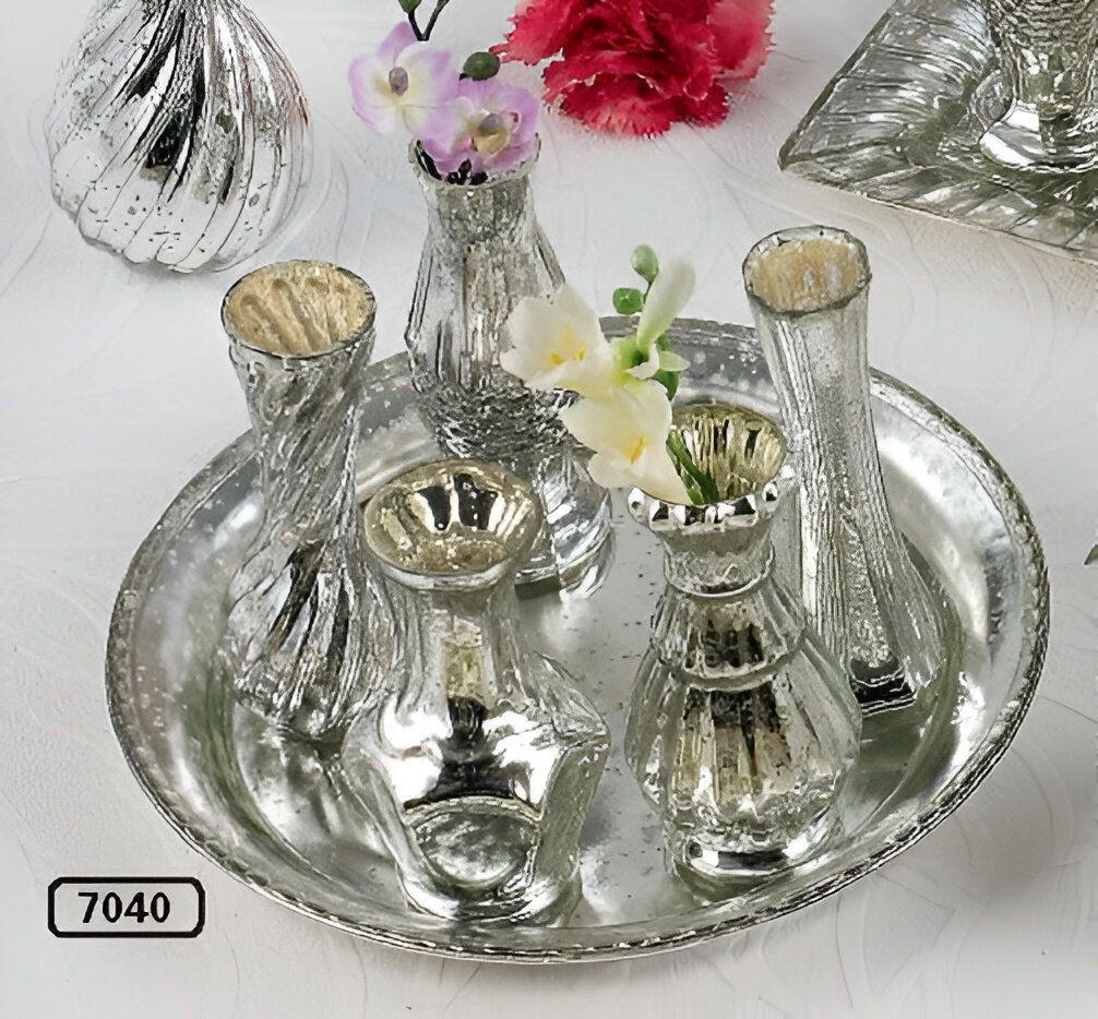 VASENENSEMBLE Poesie silberfarben 7-tlg. - Silberfarben, Glas (14cm) - FURNARO