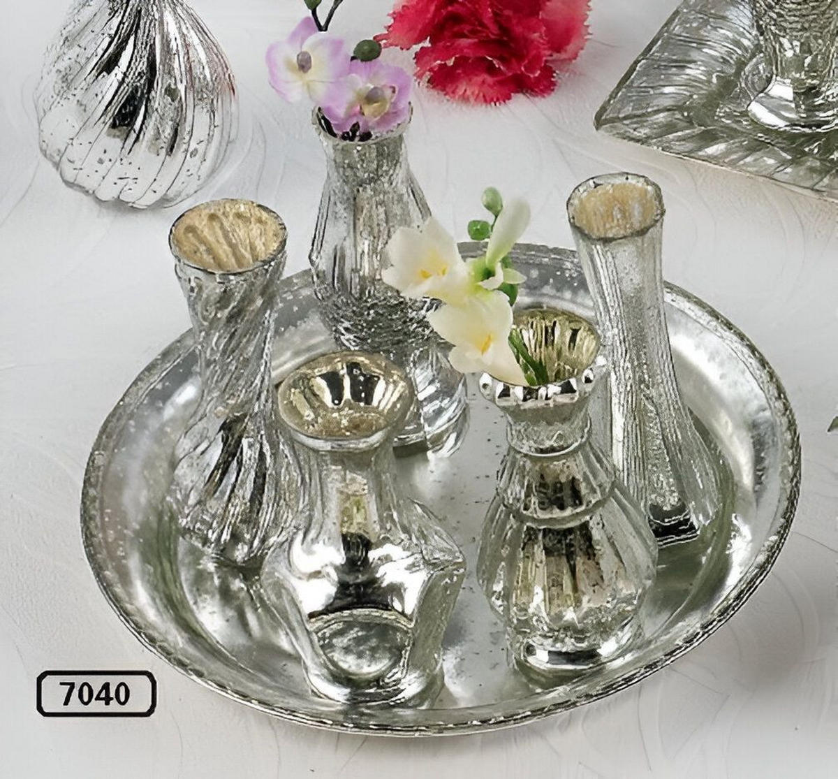 VASENENSEMBLE Poesie silberfarben 7-tlg. - Silberfarben, Glas (14cm) - FURNARO