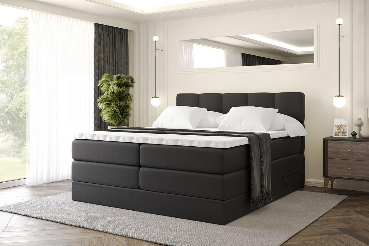 BOXSPRINGBETT mit Matratze H3|H4 und Lattenrost - LIRO KING-120x200 - Schwarz - Schwarz, Holzwerkstoff (120/200cm) - ALTDECOR