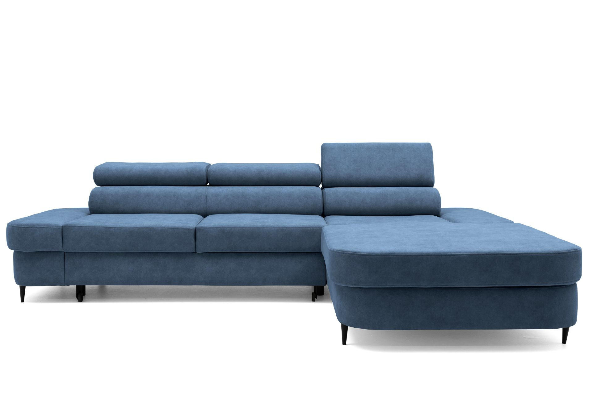 ECKSOFA JAZZ L Rechts mit Schlaffunktion 127x216 Velours Blau - Blau/Schwarz, Holz/Textil (237/285cm) - Muffo