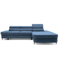 ECKSOFA JAZZ L Rechts mit Schlaffunktion 127x216 Velours Blau - Blau/Schwarz, Holz/Textil (237/285cm) - Muffo