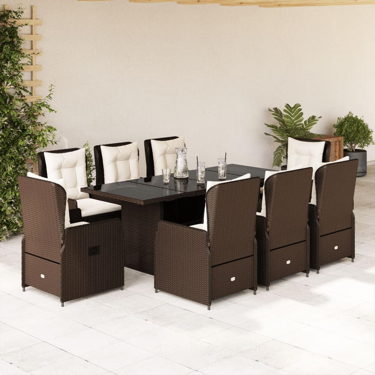 DINING-LOUNGESET mit Auflagen für 8 Personen, aus PE-Rattan, Braun, 9-teiliges Set - Braun, Kunststoff - vidaXL