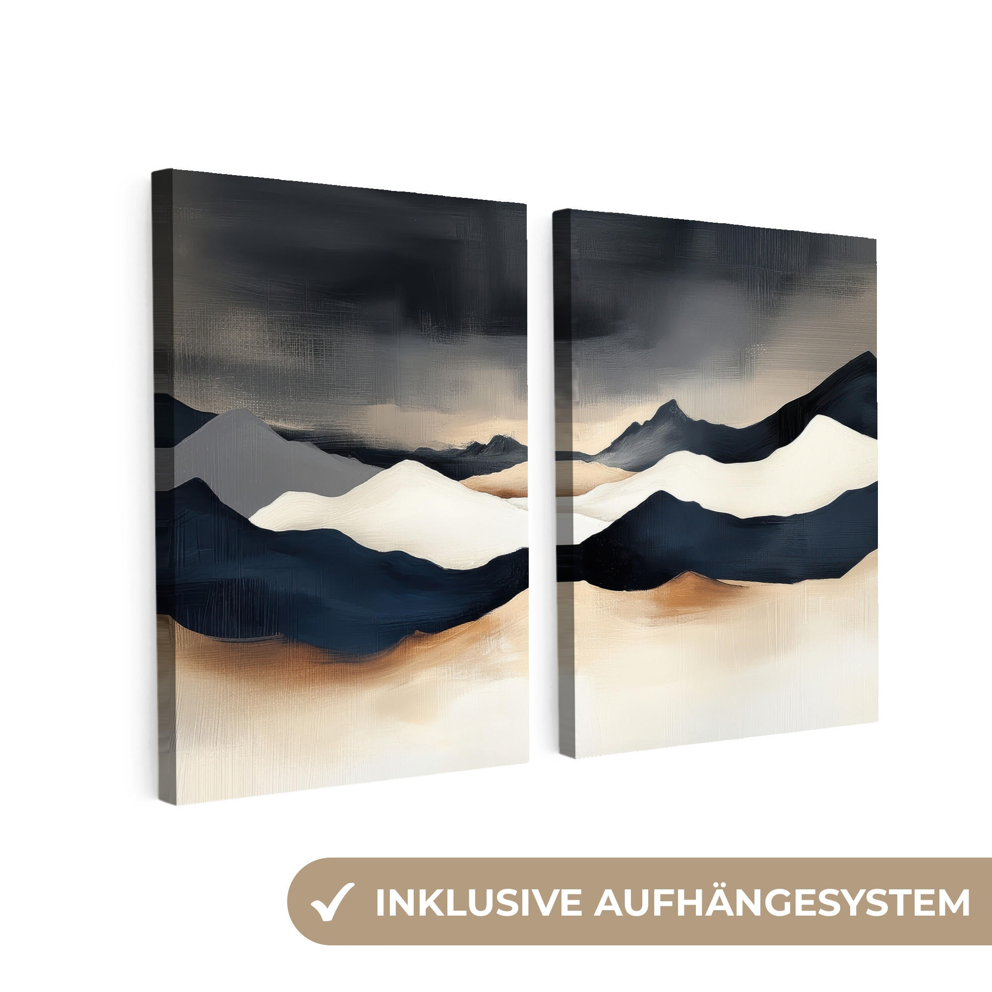 OBRAZ NA PLÁTNĚ 2dílná sada Krajina - abstraktní - moderní 100x70 cm - tmavě modrá, textil (100/70cm) - MuchoWow