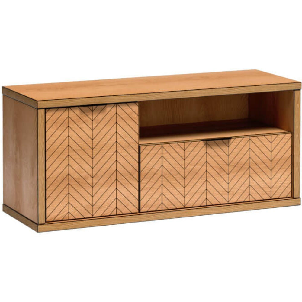 LOWBOARD Fun mit 1 Schublade und 1 Tür, ohne Beinen - Eichefarben/Schwarz, Holzwerkstoff (117.5/53/41cm) - Beautysofa