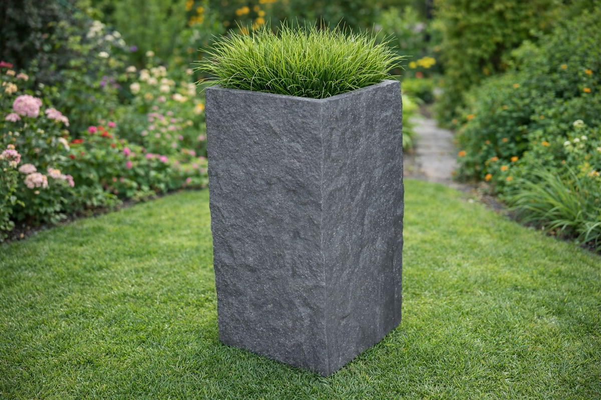 PFLANZKASTEN The Rock 28x57 cm, Steinoptik Grau, Fiberstone - Anthrazit, Kunststoff (28/57/28cm) - dasmöbelwerk