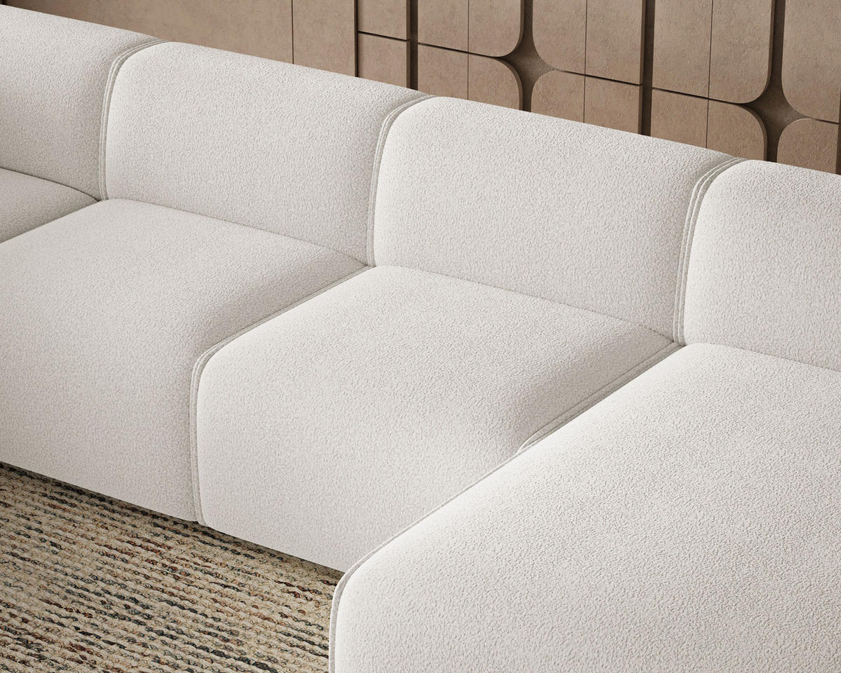 ECKSOFA U Belluno Weiß Links - Schwarz/Weiß, Holz/Kunststoff (378/220cm) - Graingold