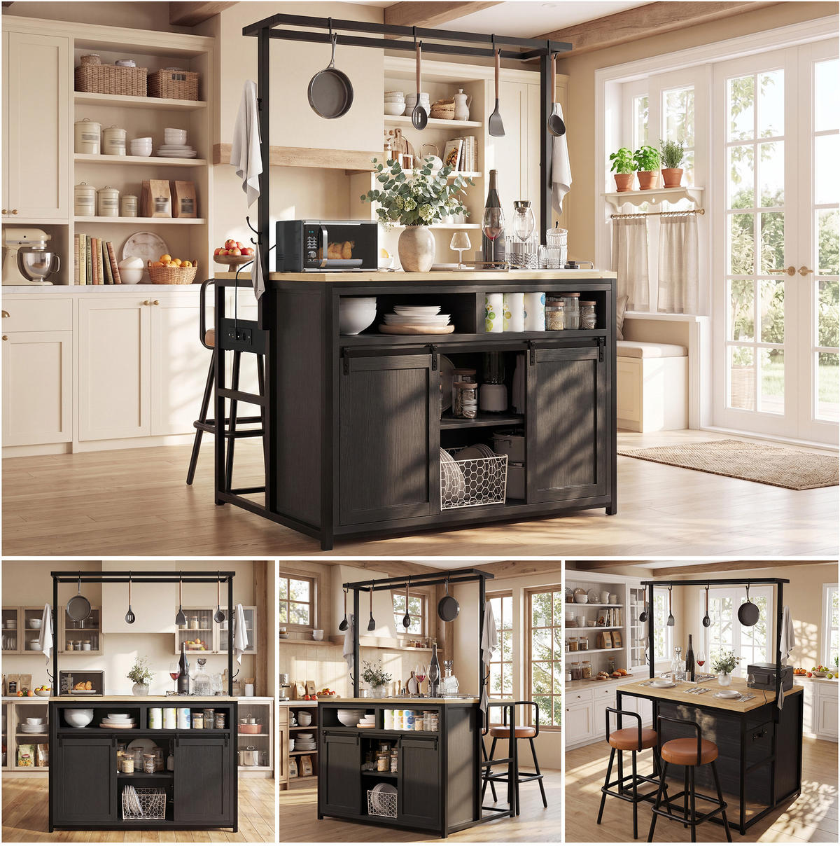 KÜCHENSCHRANK mit Arbeitsplatte und Stromanschluss 107 x 62 x 183 cm Schwarz - Schwarz, Metall (62/183/107cm) - Beauniv