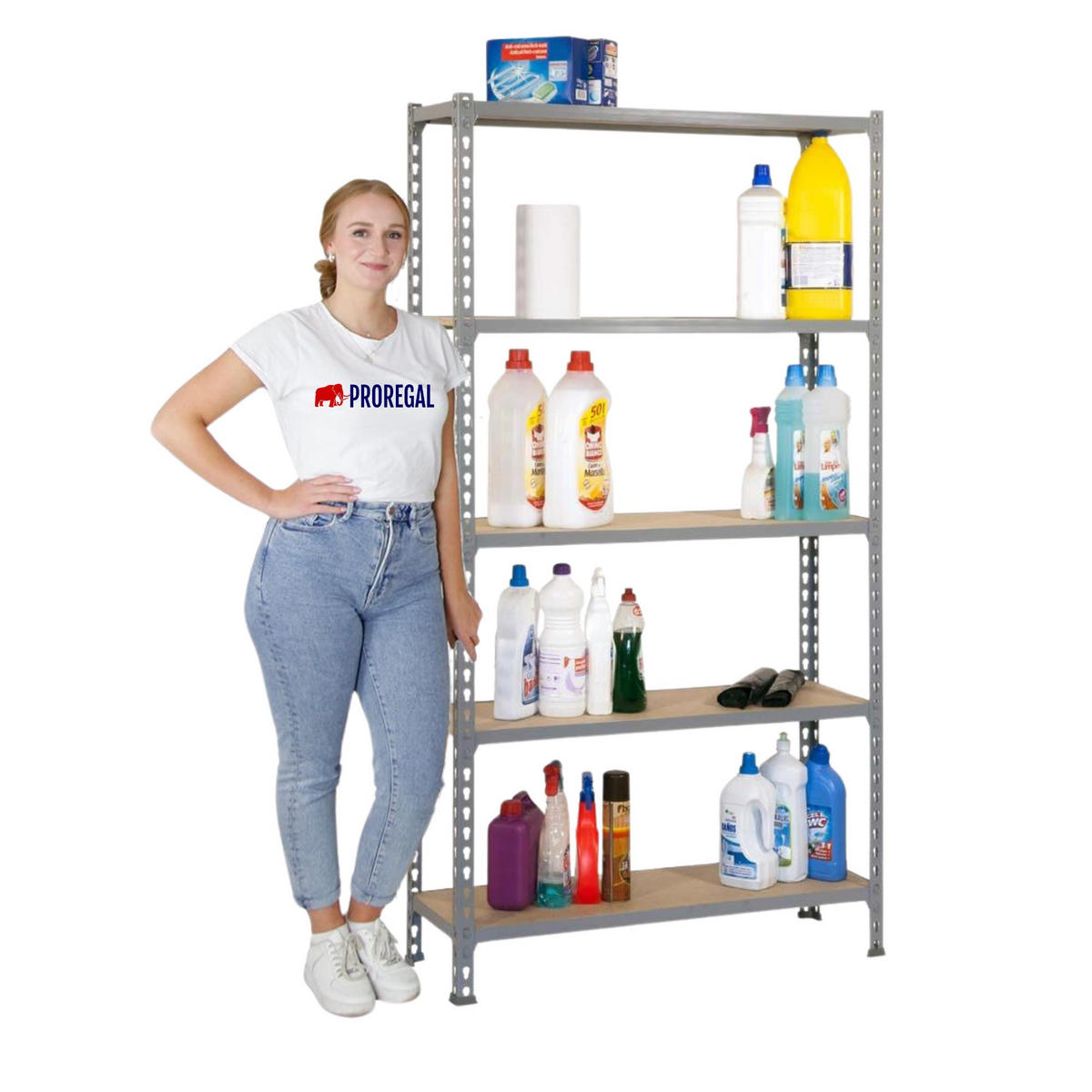 SCHWERLASTREGAL Muli HxBxT 180 x 80 x 30 cm 5 Fachböden Fachlast 150 kg Verzinkt - Silberfarben, Metall (80/180/30cm) - PROREGAL