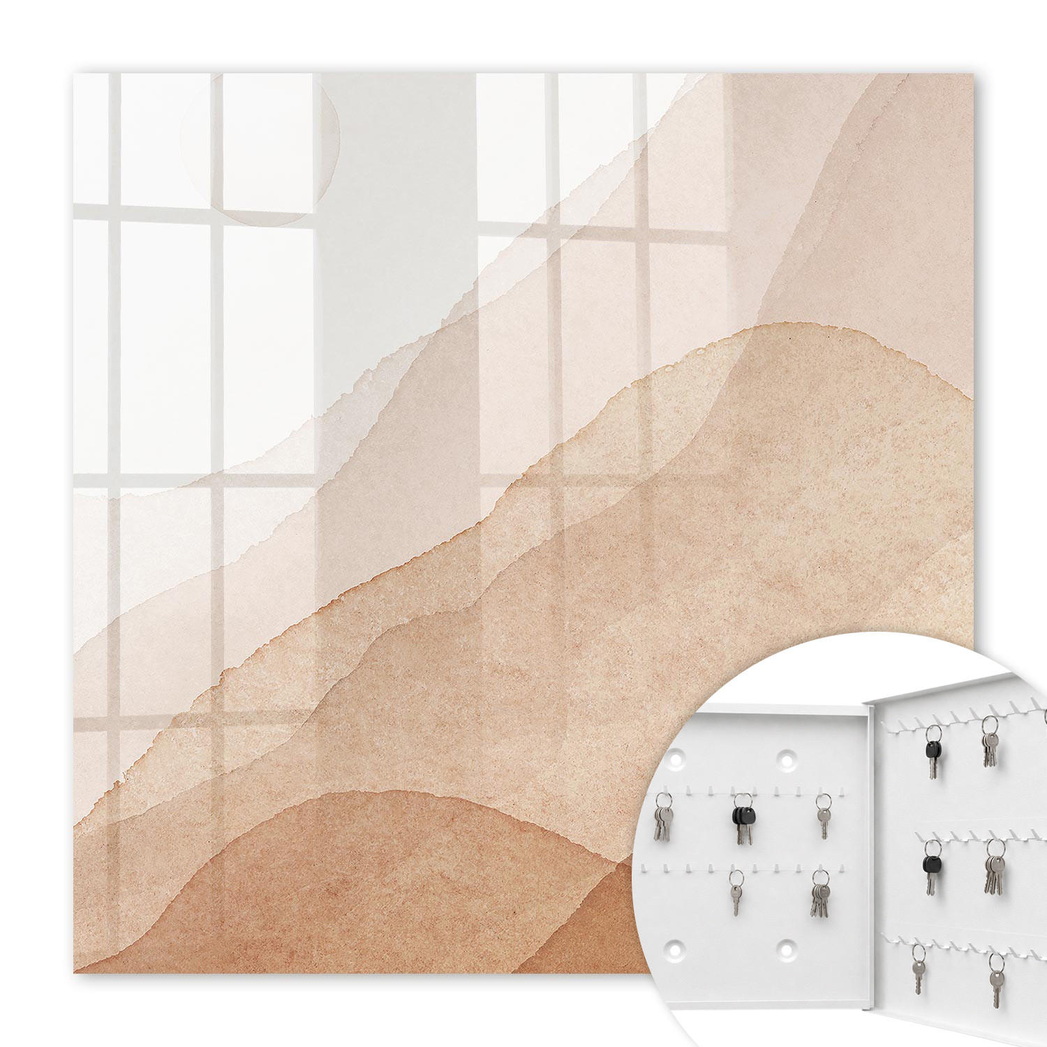 SCHLÜSSELBOX Weiß 30x30 cm – Türöffnung nach rechts - Beige Landschaften - Beige, Metall (30/30/5cm) - TULUP