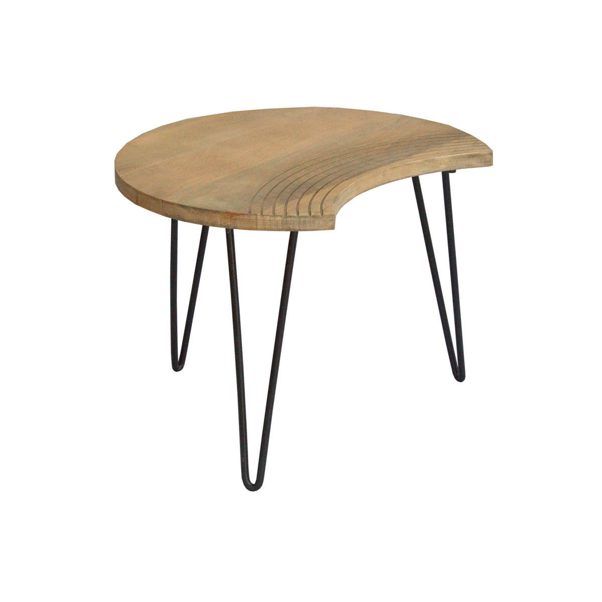 COUCHTISCH Strukturiert Mangoholz Schwarzes Metall 3er-Set VIBES - Naturfarben, Holz (145/60/45cm) - Miliboo