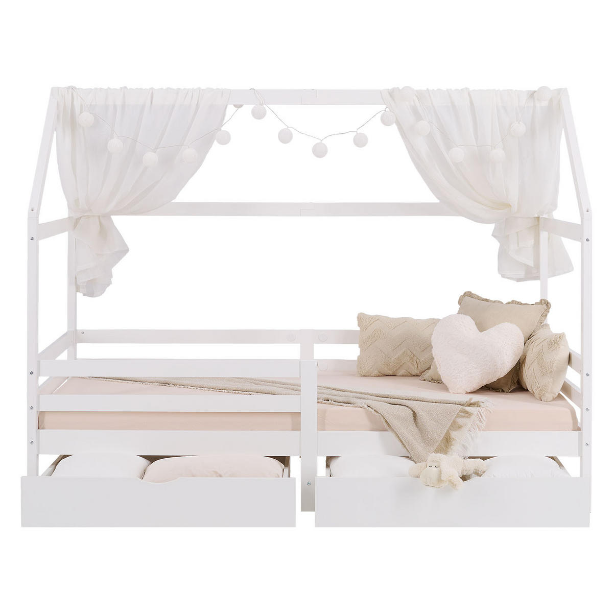 HAUSBETT 90/200 mit Rausfallschutz Weiß - Weiß, Holz (207/158/96cm) - Homestyle4u