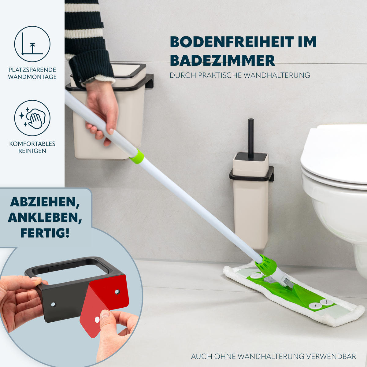 BAD-ACCESSOIRE-SET 2-TLG. Bürste u. Eimer SAVONA Softtouch inkl. Wandhalterung, eckig - beige - Beige, Kunststoff (18/25/21cm) - bremermann