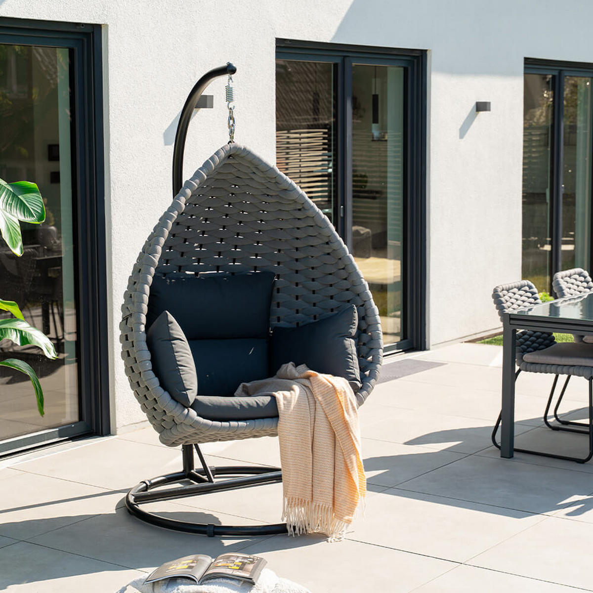 HÄNGESESSEL CADEIRA - Hellgrau, 1-Sitzer - Hellgrau, Kunststoff/Metall (114/123/72cm) - Home Deluxe