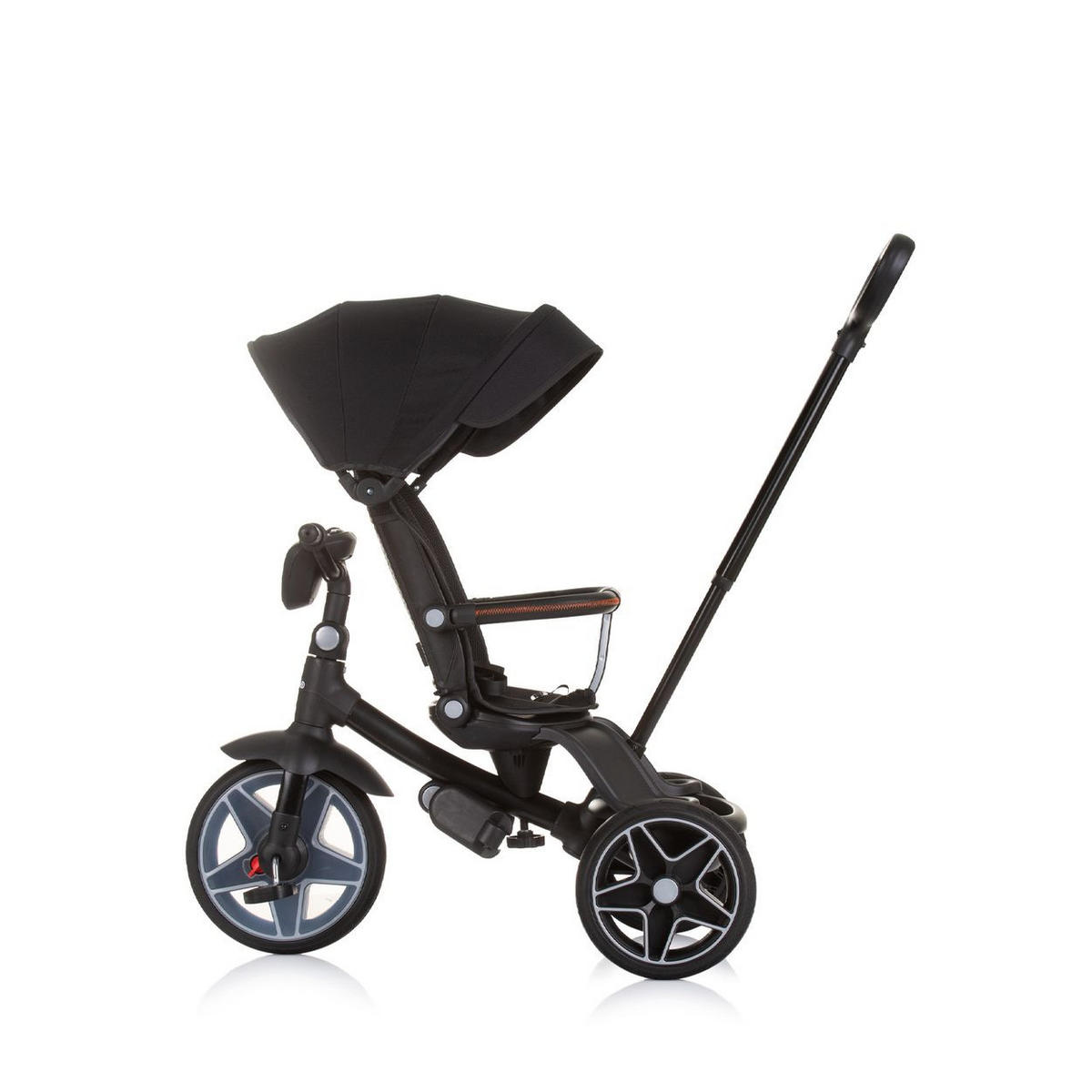 DREIRAD Derby 2 in 1 schwarz Musik, Licht, Korb, Schiebegriff, Gurt - Schwarz, Metall (80/50/105cm) - Chipolino