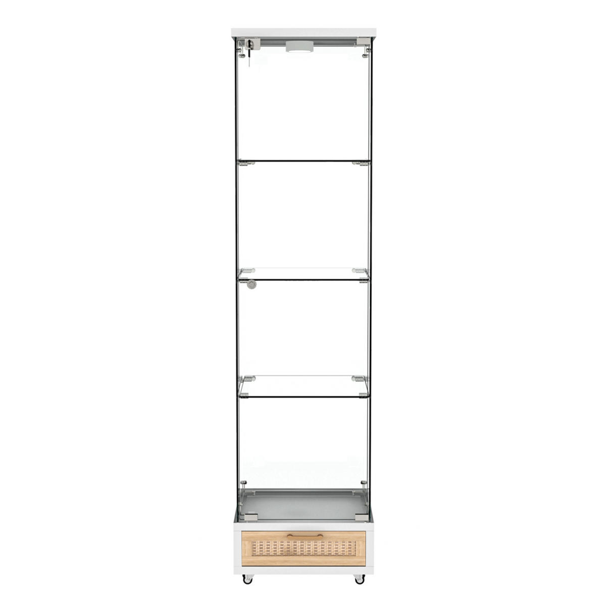 VITRINE 42,5/36,5/167 cm in Weiß mit LED-Beleuchtung und Schubladen - Weiß, Holzwerkstoff (42.5/167/36.5cm) - Flora Grace