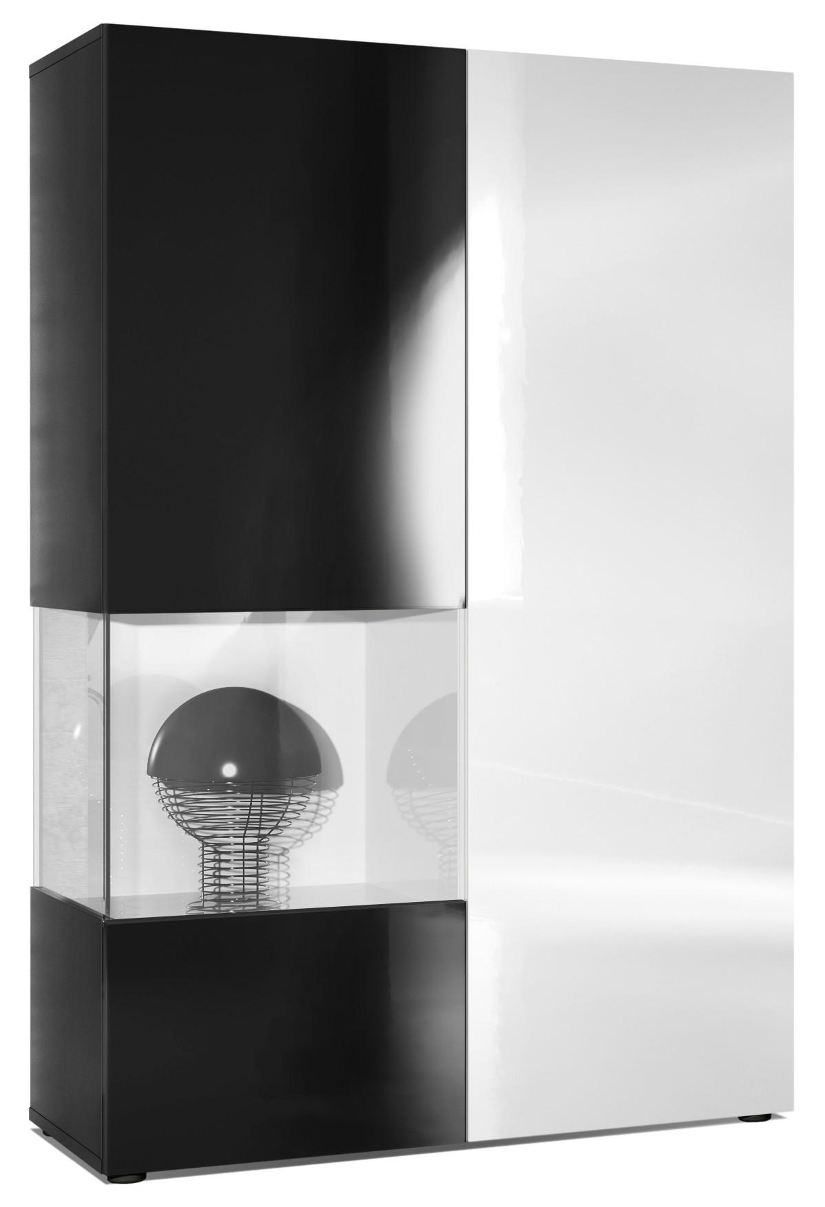 VITRINE Morena Tür und Einsatz in Weiß Hochglanz - Weiß Hochglanz, Holzwerkstoff (91.5/136.5/37cm) - Vladon