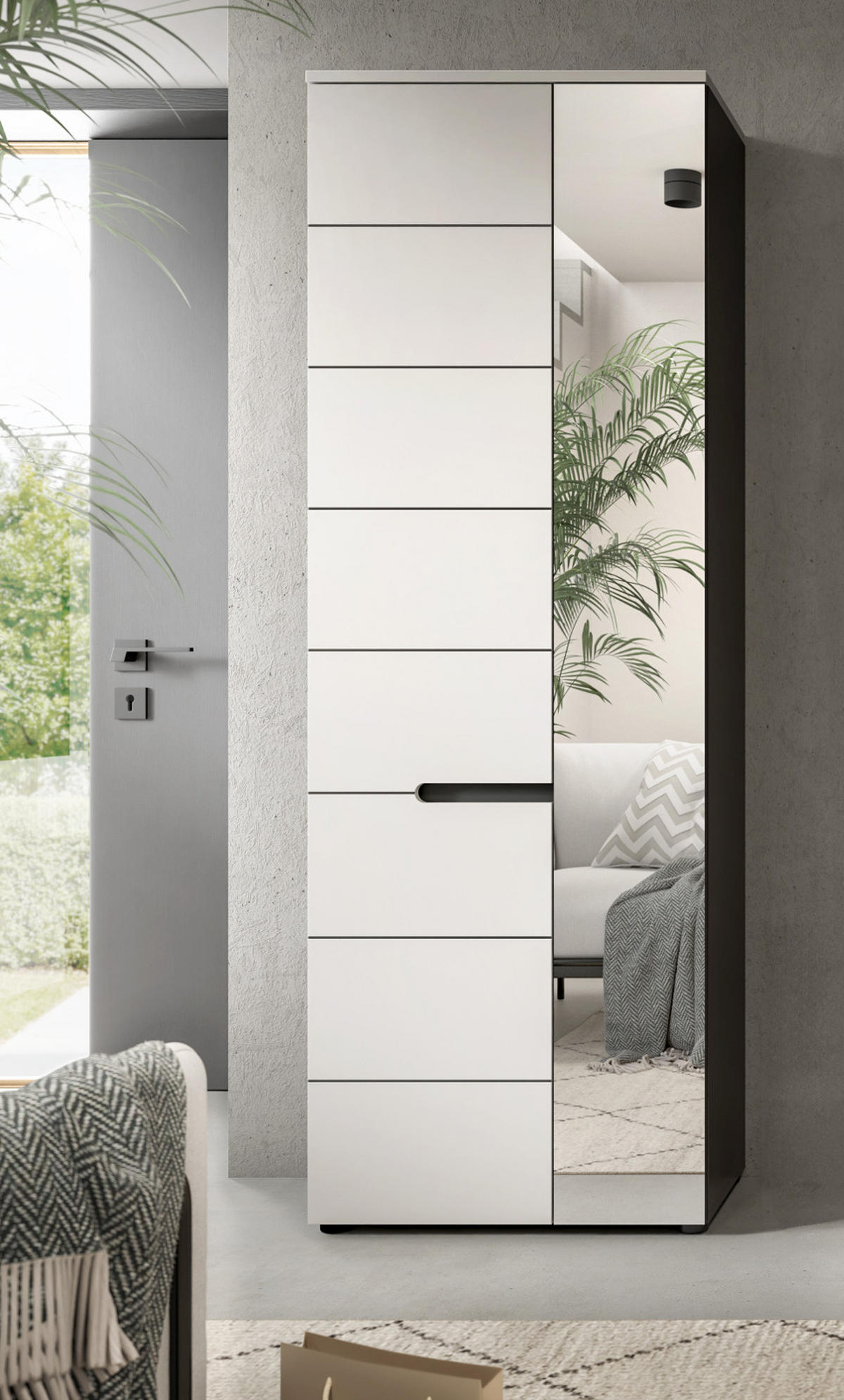 GARDEROBEN-SET 4-teilig in weiß, grau 220 cm, Komplettset mit Soft-Close, Cooper - Schwarz/Weiß, Glas/Holzwerkstoff (220/190/37cm) - Inn.Furn
