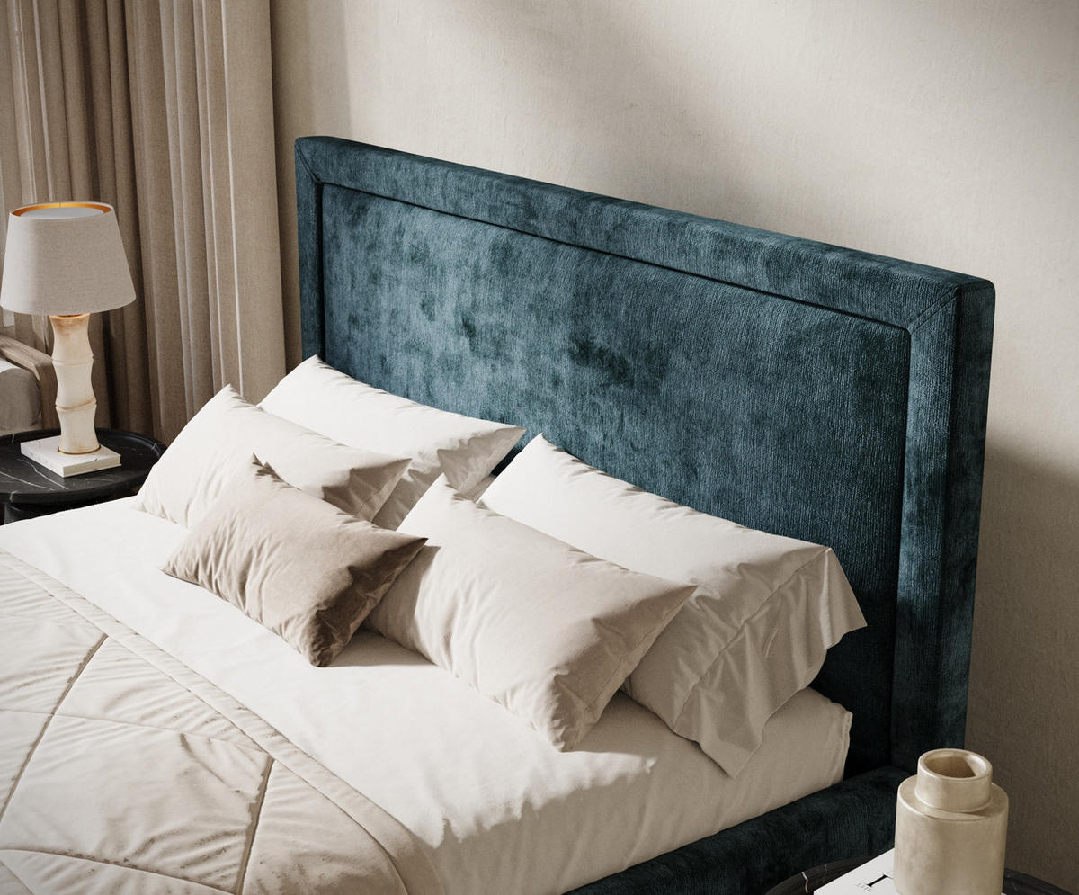 POLSTERBETT Ordina Türkisfarben 140/200 cm im Chenille-Stoff - Türkis/Naturfarben, Holz/Holzwerkstoff (140/200cm) - Maison de Reve