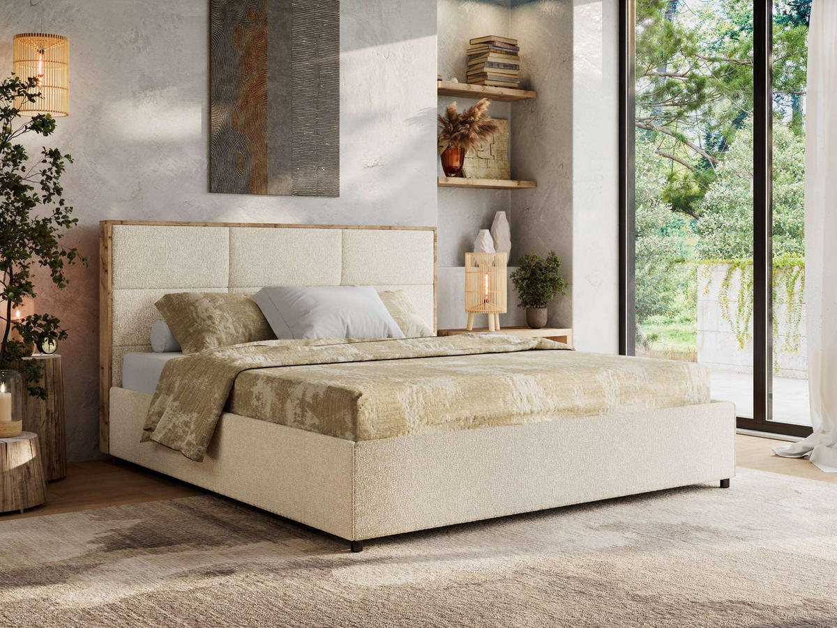 POLSTERBETT LERIO CLASSIC 180/200 - Creme Strukture - Schaum-Matratze - Creme, Textil (180/200cm) - MKS