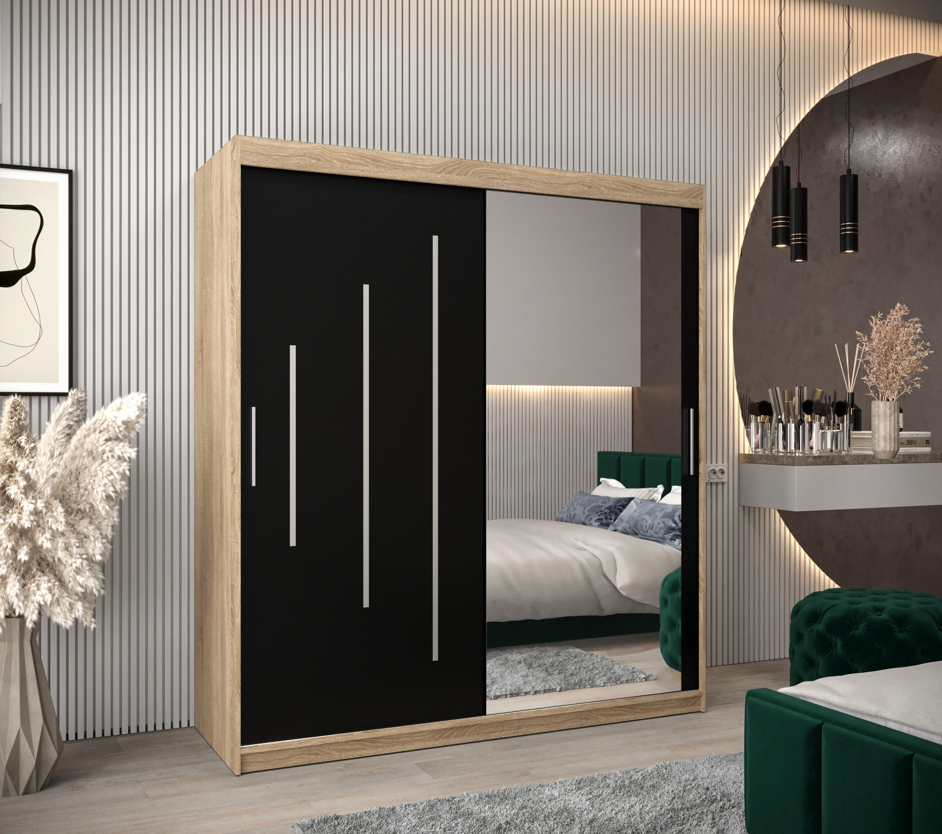 SCHWEBETÜRENSCHRANK 200/180/62 2-türig - Silberfarben/Schwarz, Holz/Kunststoff (180/200/62cm) - Abiks Möbel