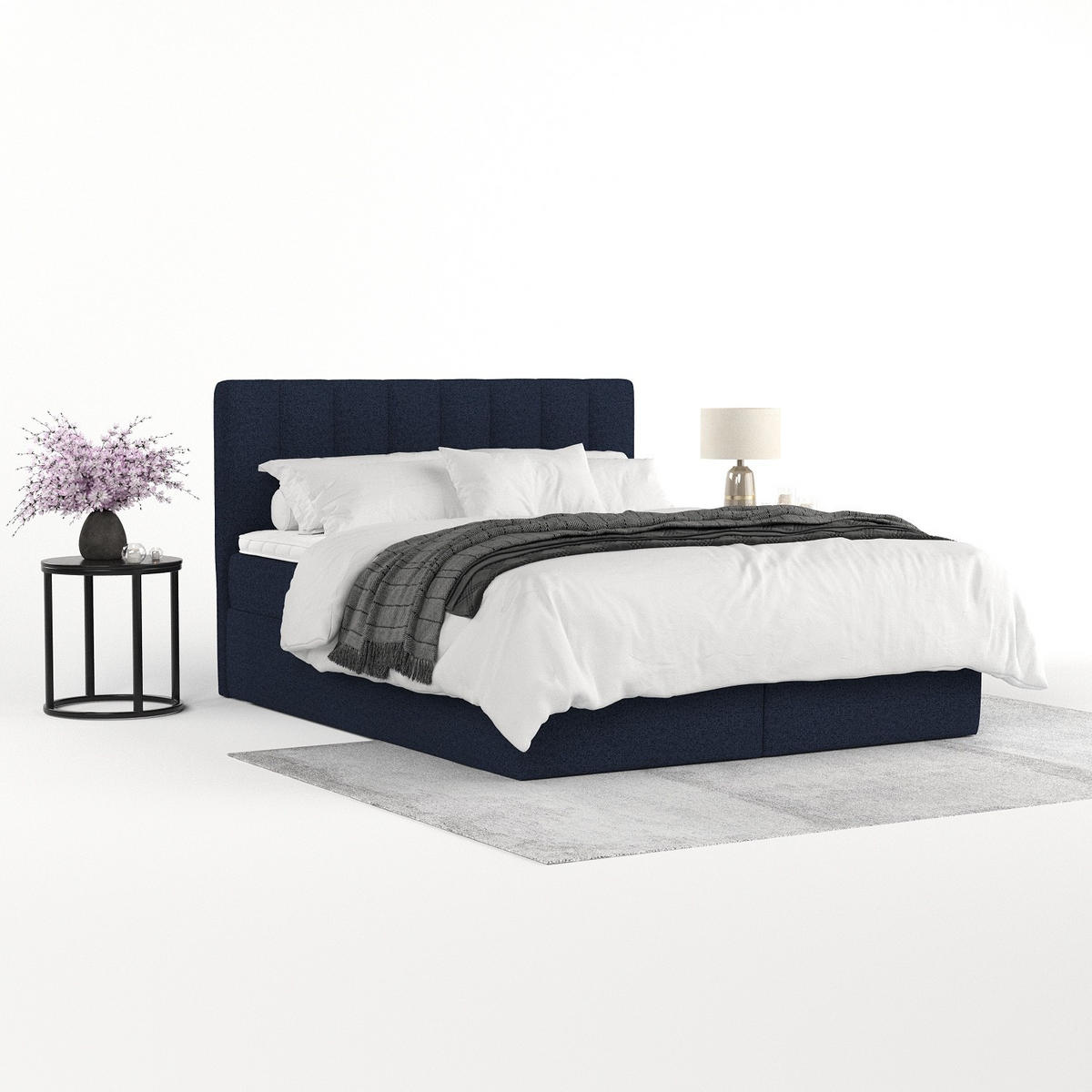 BOXBETT Lusso 140/200 cm Marineblau im Riva Stoff - Schwarz/Dunkelblau, Holz/Holzwerkstoff (140/200cm) - AltaBeds