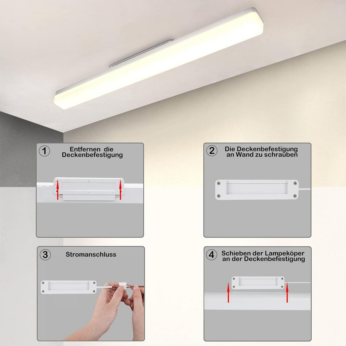 LED-DECKENLEUCHTE Diederich 60/5/5 cm - Weiß, Kunststoff (60/5/5cm) - Nettlife