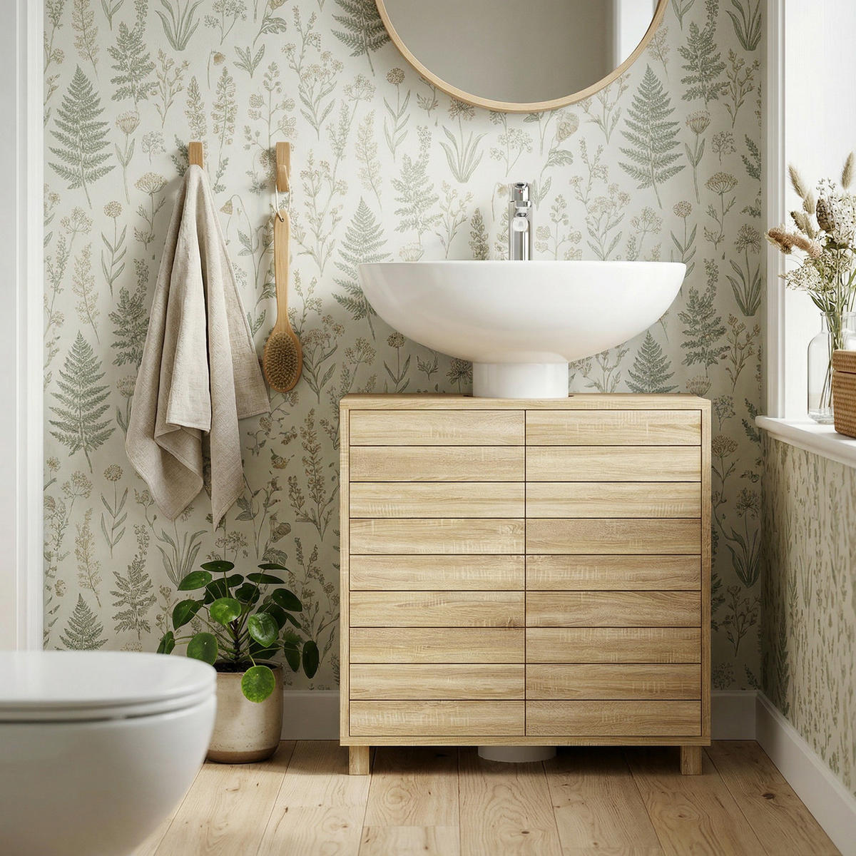 WASCHBECKENUNTERSCHRANK DE-15957 Push-to-Open Naturholz - Naturfarben, Holzwerkstoff (60/60/30cm) - ComfortXL