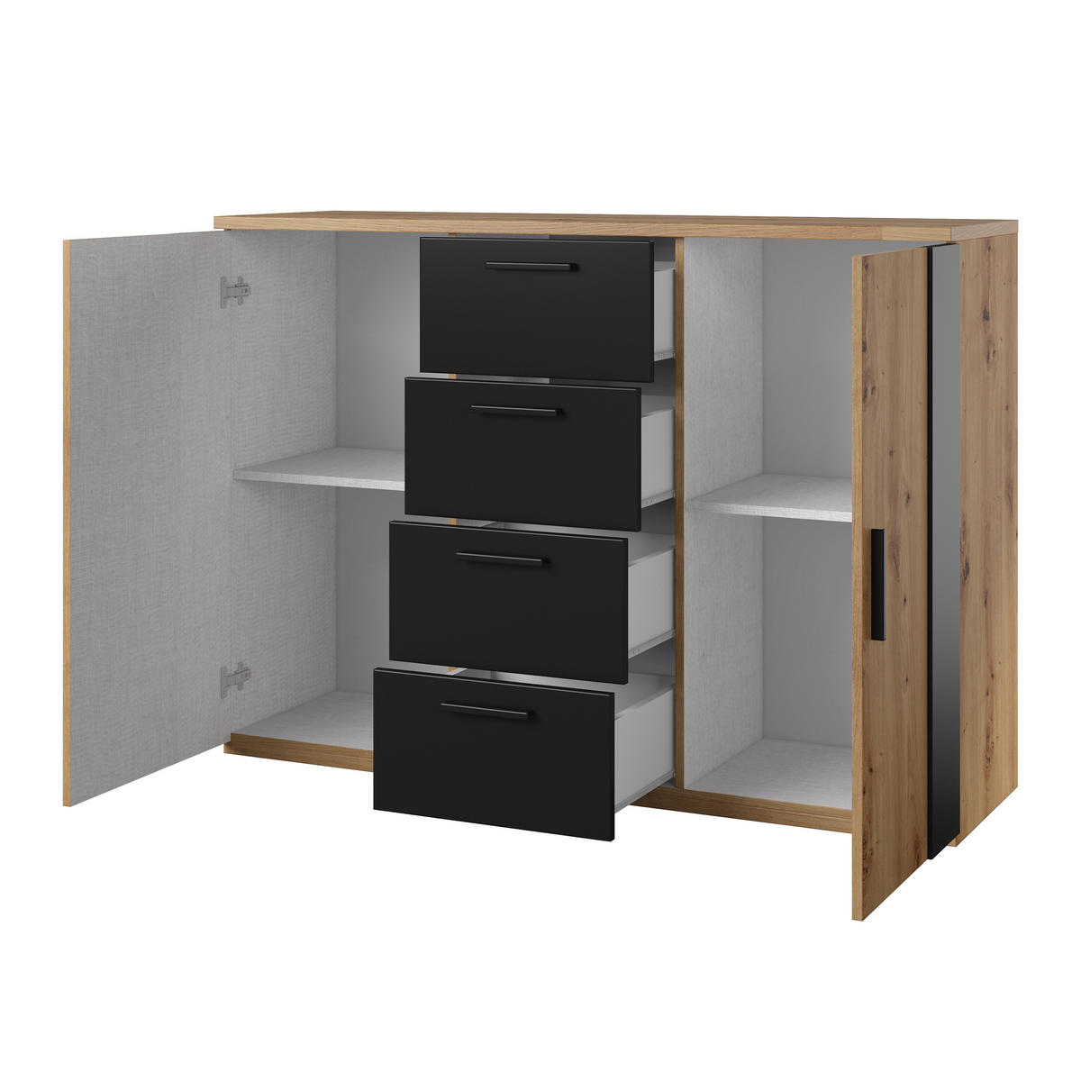 SIDEBOARD SIGNORA 132/94/40 cm mit 4 Schubladen und 2 Türen Eiche Artisan - Eiche Artisan, Holzwerkstoff (132/94/40cm) - MASSENO