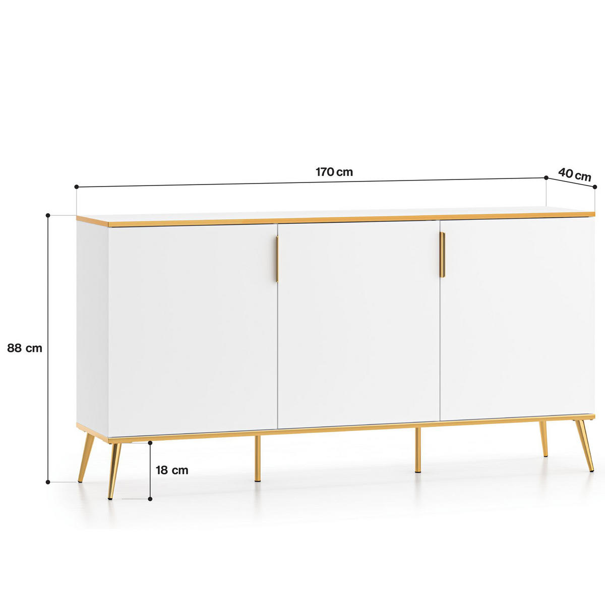 KOMMODE VELTI,Weiß - Weiß, Holzwerkstoff (170/88/40cm) - KONSIMO®