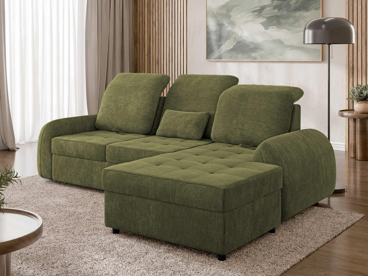 ECKSCHLAFSOFA Soreno, Seite: Rechts - Schwarz/Grün, Holz/Kunststoff (176/255cm) - MIRJAN24