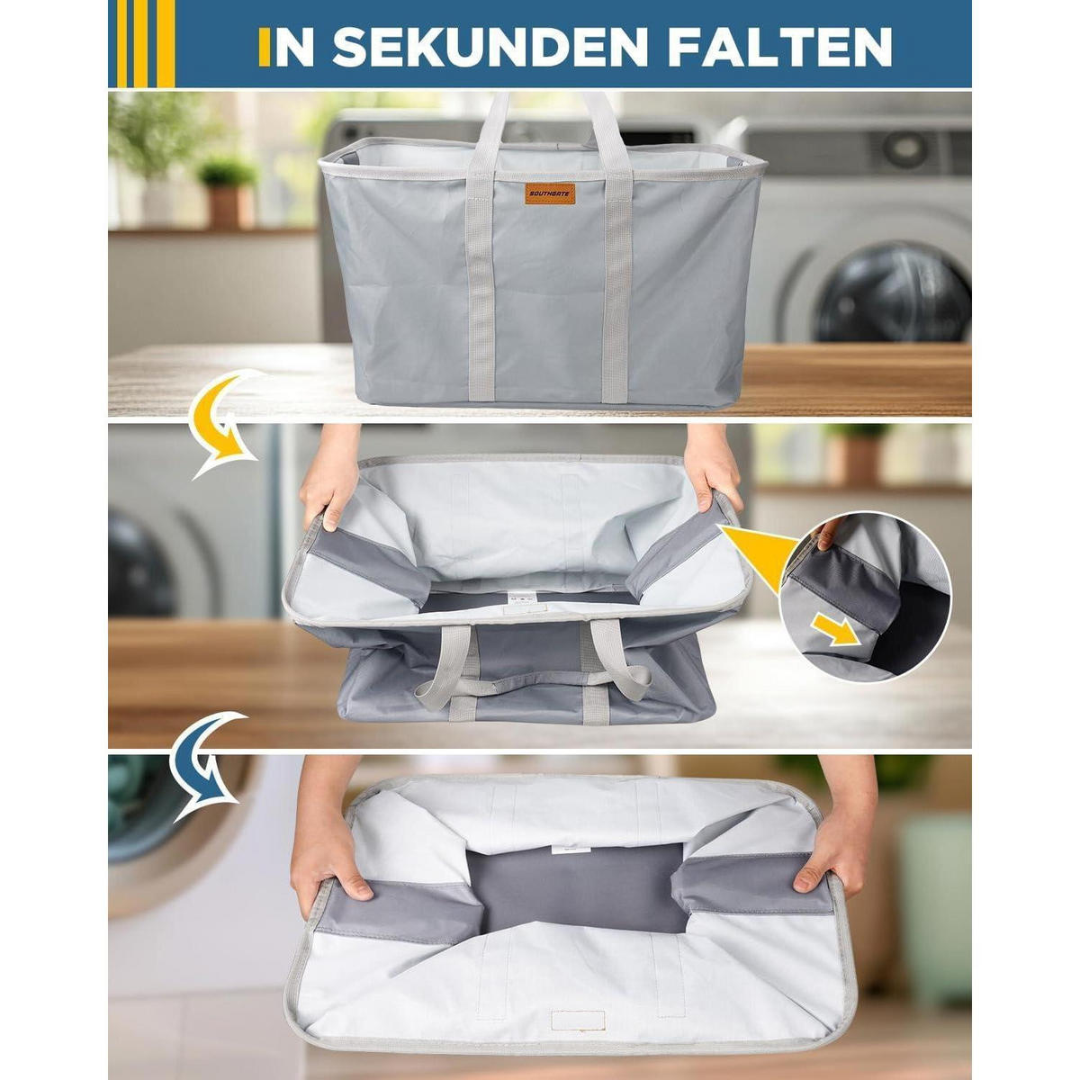 WÄSCHEKORB 2er Set Blau/Grau 68L faltbar - Multicolor, Textil (39/32/55cm)