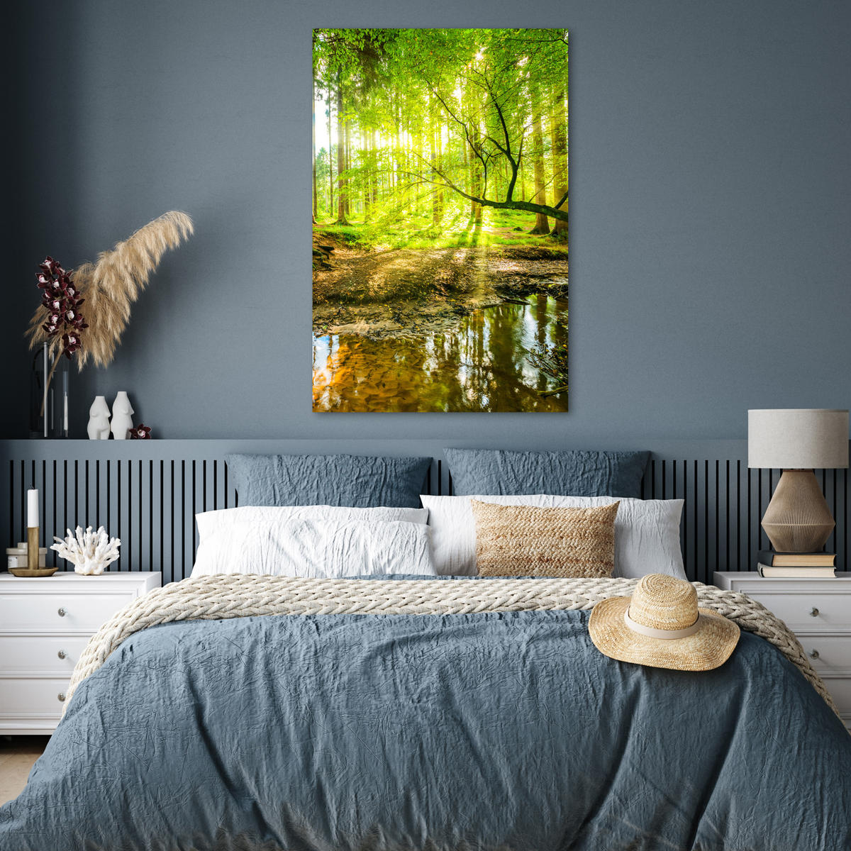 POSTER Wald - Landschaft - Wasser - Bäume - Sonne - Grün - Natur 80x120 cm - Grün, Papier (80/120/0.1cm) - MuchoWow